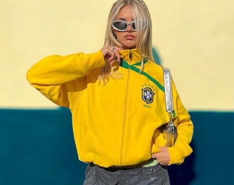 Brasil Embroidered Jacket - 2000s Streetwear - Retro Football Top - 90s Aesthetic Jacket - 2000s Brasil Jacket Tops