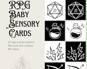 Carte sensoriali per neonati RPG, flashcard ad alto contrasto per neonati con tema fantasy (download digitale)