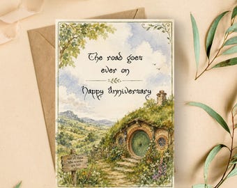 Hobbit LOTR-inspirerat grattis-årsdagskort A5 (digital nedladdning)