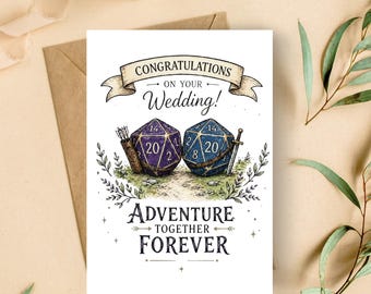Wedding Card – Adventure Together Forever, D20 Dice, Nerdy Gamer Congratulations (Digital Download)