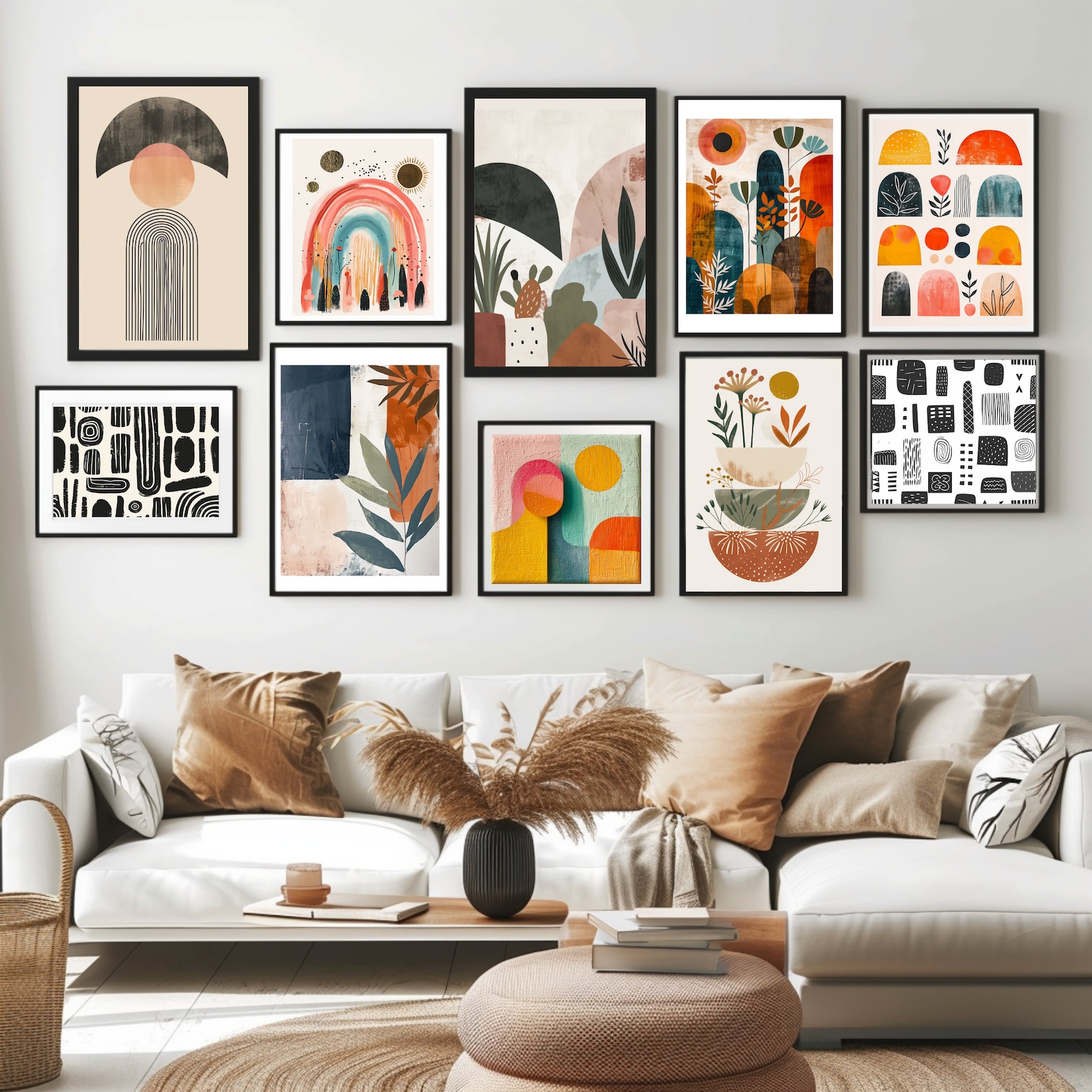 260 Boho Abstract Wall Art Bundle, Boho Wall Décor, Botanical Wall Art ...
