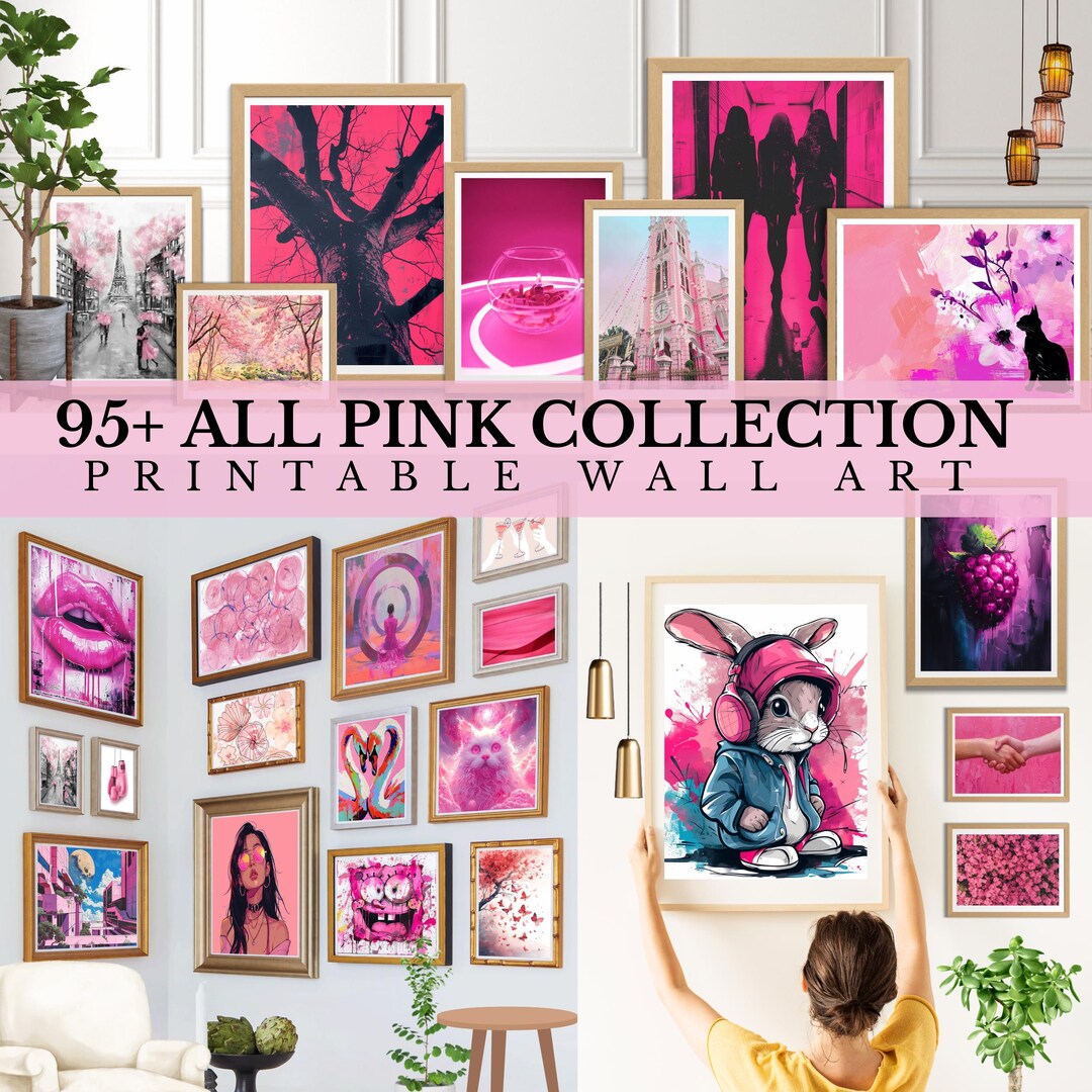 95+ Pink Wall Art Print Bundle Eclectic Gallery Wall Set 42 Trendy ...