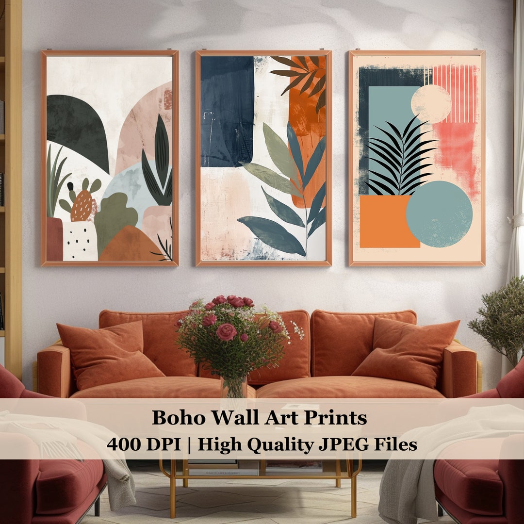 Boho Abstract Wall Art Print Set Of 3 Boho Wall Décor Botanical Wall 