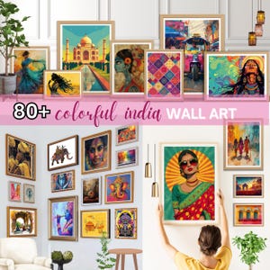 80+ Colourful India Gallery Wall Set, Vintage Decor, Indian Wall Art Bundle, India Print, India Art, Printable Art, Digital Download.