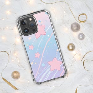 Kawaii Pastel Shooting Stars iPhone Case – Dreamy Soft Pink & Blue Galaxy Aesthetic