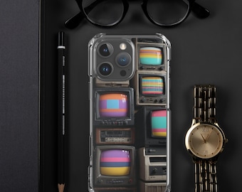 Retro TV Stack iPhone Case | Colorful Glitch Art
