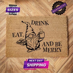 Doormat Eat Drink And Be Merry, Outdoor Mat, Xmas Gift, Closing Gift, Christmas Tree, Front Door Decor, Doormat Funny, Christmas Gifts