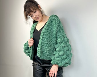 Cardigan ouvert, grosse veste, pull pour femme confortable, cardigan oversize en tricot main, bomber, pull épais, pull en tricot épais