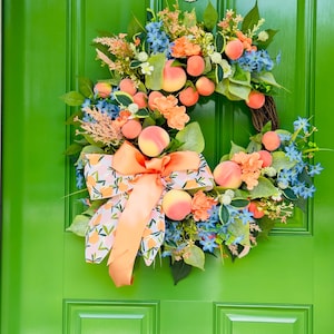 Peach Wreath: Summer Front Door Decor with Faux Florals