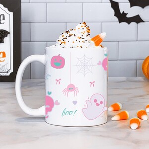 Pastel Halloween Mug, Holiday Coffee Mug, Pink Aesthetic Ceramic Mug, Pink and Purple Tea Cup, Pumpkin Spiced Latte Cup, Halloween Cup, 11oz