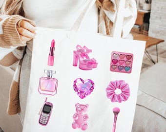 Pink Glam Bag, It Girl Tote Bag, Pink Aesthetic Purse, Pink Sparkly Shoulder Bag, 90s 2000s Aesthetic, Cute Pink Purse, Pink Purse and Strap