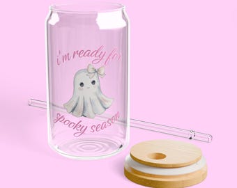 Taza de café helado fantasma rosa: vaso para beber de temporada espeluznante, 16 oz