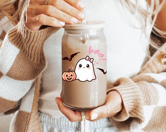 Vaso de Halloween con forma de fantasma y lazo, bonito vaso rosa con forma de fantasma, vaso de café para Halloween, vaso de fantasma para pedir dulces, vaso de cerveza rosa para Halloween