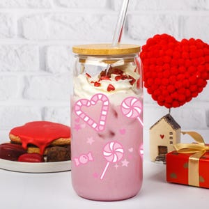 Verre coeurs en canne de bonbon, tasse à café de Noël rose, verre à siroter des fêtes de fin d&#39;année, jolie tasse de Noël pour les fêtes, verre à café rose des fêtes