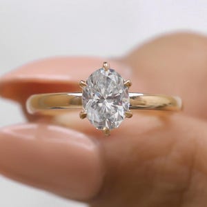 Oval Moissanite Diamond Engagement Ring: Dainty Yellow Gold Hidden Halo