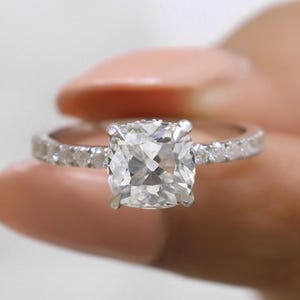 2 Carat Square Cushion Moissanite Diamond Engagement Ring, Hidden Halo & Pave Cushion Diamond 14K White Gold Classic Wedding Ring for Women