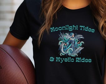 Camiseta de la Bruja Mística del Mar: Camiseta con gráficos de delfines y fases lunares