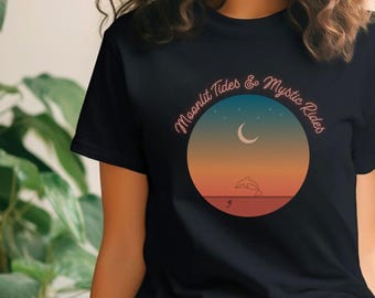 Camiseta de la Bruja del Mar: Magia de Delfín Iluminada por la Luna, Camiseta de Hechicera del Océano