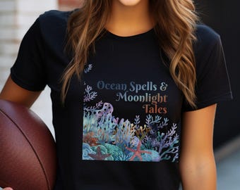 Camiseta Cottagecore Ocean Witch: Camiseta gráfica con magia marina celestial