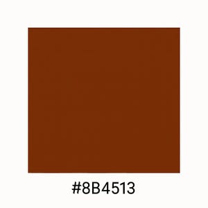 Puede incluir: Un cuadrado de color marr&oacute;n liso con el c&oacute;digo de color hexadecimal #8B4513 en la parte inferior. El color marr&oacute;n es un tono profundo y rico, que llena todo el cuadrado.