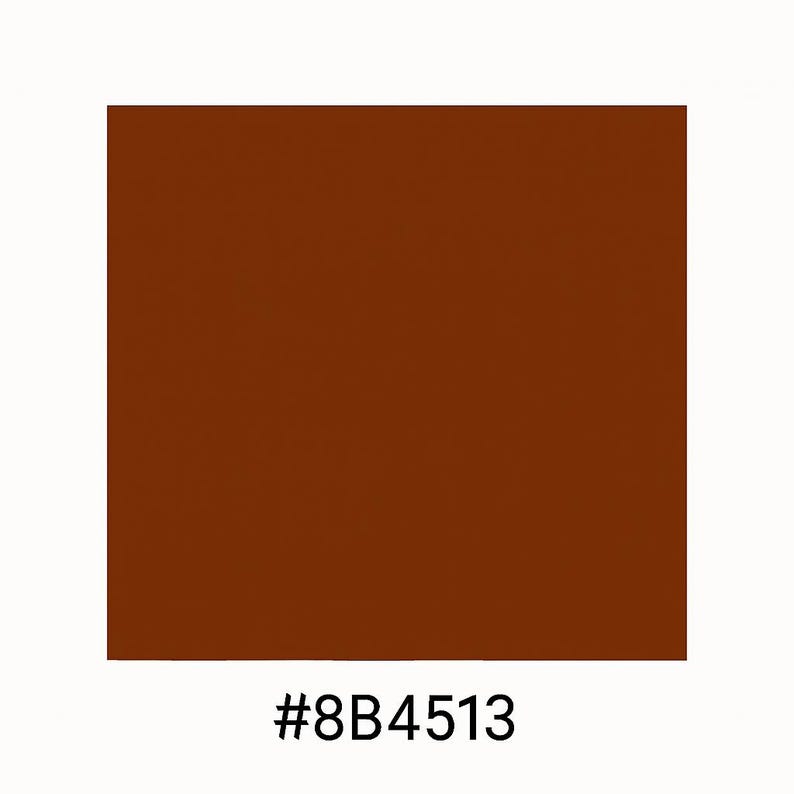Puede incluir: Un cuadrado de color marr&oacute;n liso con el c&oacute;digo de color hexadecimal #8B4513 en la parte inferior. El color marr&oacute;n es un tono profundo y rico, que llena todo el cuadrado.