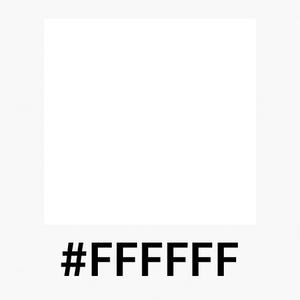 Puede incluir: Un cuadrado blanco con el c&oacute;digo de color hexadecimal #FFFFFF en texto negro debajo. El fondo es gris claro.