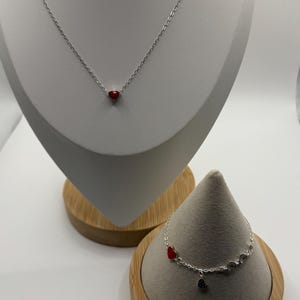 Pulsera y collar de diamantes en forma de corazón rojo / Plata de ley 925