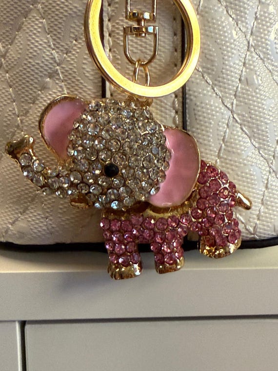 Gold Elephant Keychain with Pink Ears Mama Elephant Keychain: Personalized Keyring for Mum - Etsy main image 3