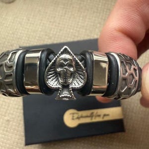 Leather Stainless Steel Skull Bracelet for Men