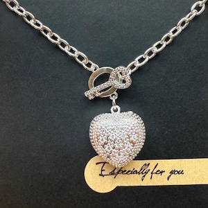 Crystal Heart Key Necklace | 925 Sterling Silver