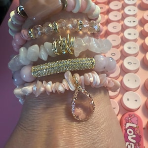 Beautiful Beaded and Crystal Charm 5pc Stack Stretch Bracelets