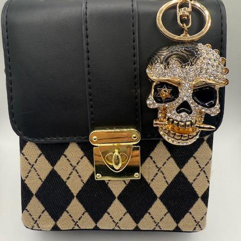 O ring metal chain Skull applique PU leather handbag
