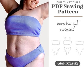 Hi-Cut Bandeau Swimsuit Sewing Pattern | Adult XXS-5X (PDF Pattern)