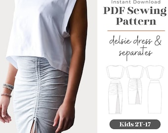 Kids Delsie Crop Top & Ruched Skirt Sewing Pattern (PDF Download)