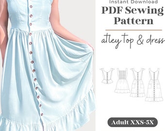 Adult Atley Woven Top & Dress Sewing Pattern | Button Front (PDF Pattern)