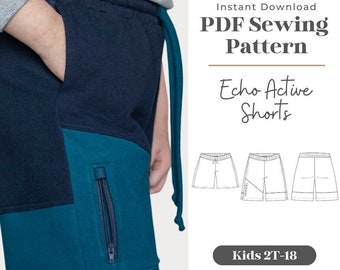 Kids Color-Block Active Shorts Sewing Pattern | Zipper Pocket (PDF Download)