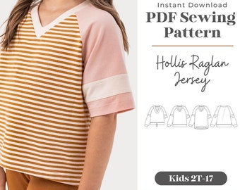 Kids Hollis Raglan Sewing Pattern | V-Neck Top, Tunic (PDF Pattern)