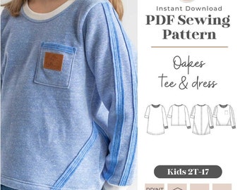 Kids Oakes Tee & Dress Sewing Pattern | Colorblock Top (PDF Pattern)