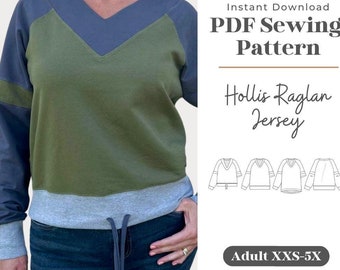 Adult Hollis Raglan Sewing Pattern | V-Neck Top, Crop, Tunic (PDF Pattern)