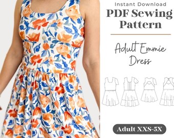 Adult Emmie Dress Sewing Pattern | Tiered Skirt, Open Back (PDF Pattern)