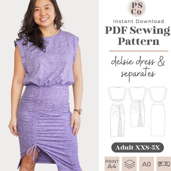 Adult Delsie Top & Skirt | PDF Sewing Pattern | Boxy Crop Top | Ruched Skirt | Dress | Adult Sewing Pattern | Plus Size Sewing Pattern