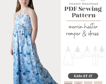 Kids Halter Romper & Dress Sewing Pattern | Tween Sizes 2T-17 (PDF Pattern)