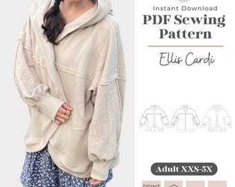 Adult Ellis Cardi | PDF Sewing Pattern | Oversized Cardigan | Hooded Cardi | Pockets | Adult Sewing Pattern | Plus Size Sewing