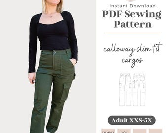 Calloway Slim Fit Cargo Pants Sewing Pattern | Adult XXS-5X (PDF Pattern)