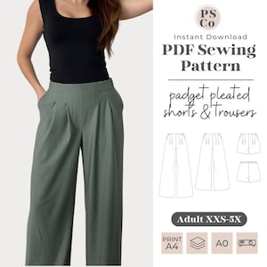 Adult Padget Pleated Shorts & Trousers | PDF Sewing Pattern | Wide Leg Pants | Square Neckline | Adult Sewing Pattern | Plus Size Sewing