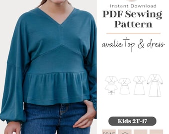 Kids Avalie Top & Dress Sewing Pattern | Shirred Woven Design (PDF Pattern)