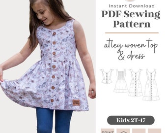 Kids Button-Front Top & Dress Sewing Pattern | Sizes 2T-17 (PDF Pattern)