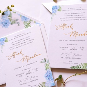 Pastel blaue Hortensie Aquarell Blumenhochzeitseinladung