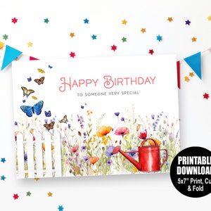 Cartão de aniversário para impressão no jardim