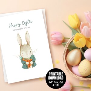 Bunny With Carrots Printable Easter Card